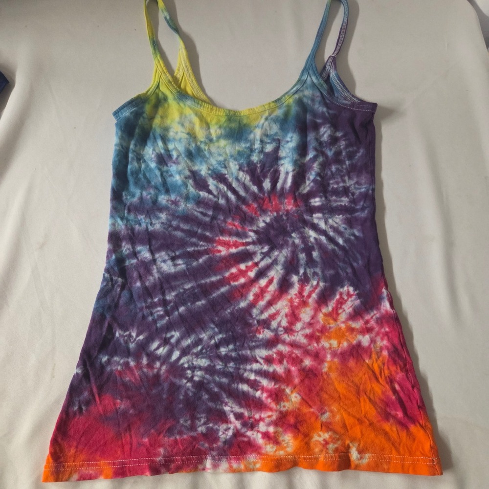 Ocean Pacific OP Tie Dye Cami Tank Top Vintage Hippie Boho Spiral Multicolor M